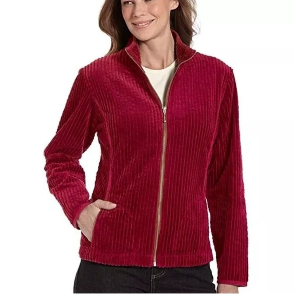 WOOLRICH Kinsdale Corduroy Sweater, Red 100% Cotton Full Zip Knit Pockets, M